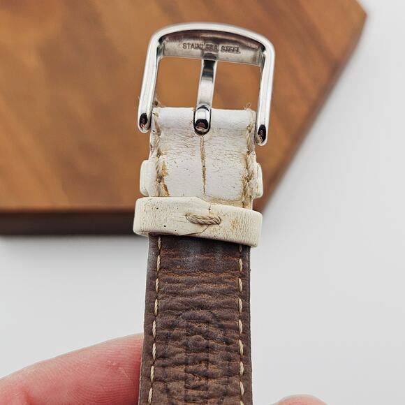 Fossil Women's Cracked Floral Crystal Dial Watch Silver Tone White Leather Band - Picture 7 of 9